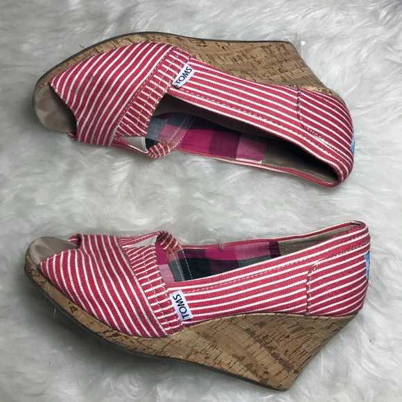 Toms Shoes - Toms Wedge Espadrilles Size 8 Red / White